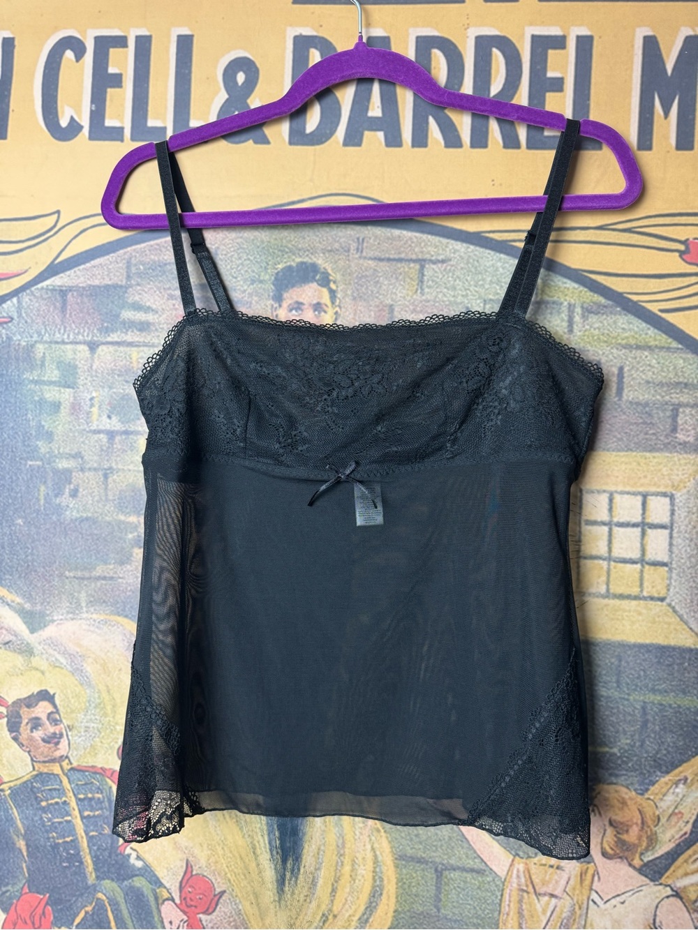 DKNY Y2K Black Lace Trim Sheer Camisole Top